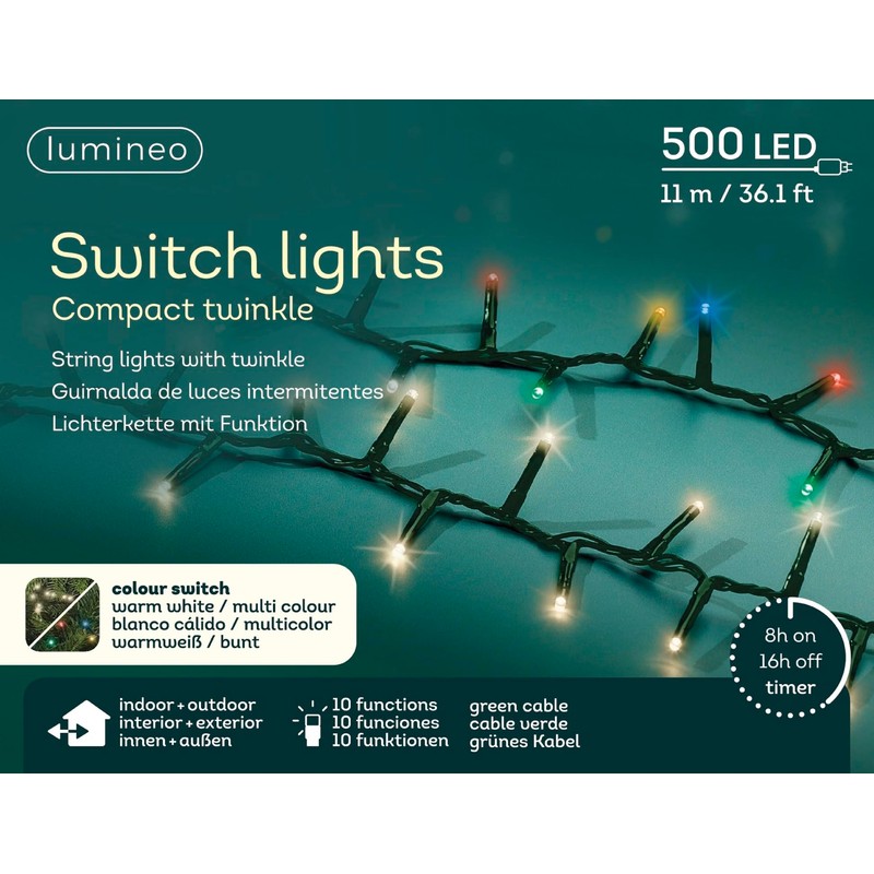 Lumineo Light Chain Switch Lights Compact Twinkle Warm White/Colourful –