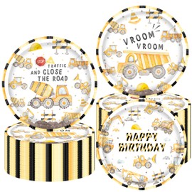 48Pcs Construction Paper Plates Construction Birthday Party Decorations Dump Truck Theme Tableware Decorations for Traffic Zone Theme Birthday Party Baby Shower Supplies