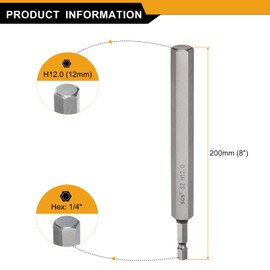 sourcing map H12.0 Hex Head Drill Bit Wrench 12mm Metric Flat Tip 1/4" Hex Shank 200mm (8") Long Magnetic Hexagonal Screw Driver Socket Industrial Screwdriver Power Bits