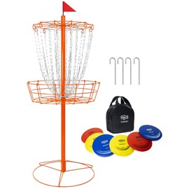 Disc Golf Basket - Portable Disc Golf Target with Heavy Duty 24-Chains Come with 6pcs Disc Golf Discs and Carry Bag, Ground Stake -Suitable for Players of All Levels - Multi Color Available