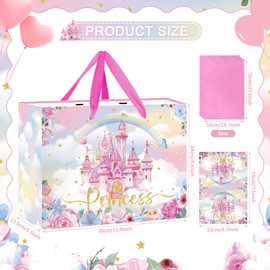 Large Princess Party Favor Bags Princess Castle Gift Bags with Tissue Paper and Greeting Cards Christmas Princess Candy Goodie Bags Prince Princess Treat Gift Wrapping Paper Bags for Birthday Party