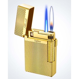 SNYYIAI Dual Flame Mode Classic Lighter, Jet Torch Lighter Soft Flame Lighter 2 in 1 Windproof Refillable Butane Lighter for Men Dad Husband Gift Collect,Gold b