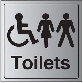 V Safety General Door-Disabled/Gents/Ladies Toilet Sign - 200mm x 200mm - 3mm Brushed Alu Comp