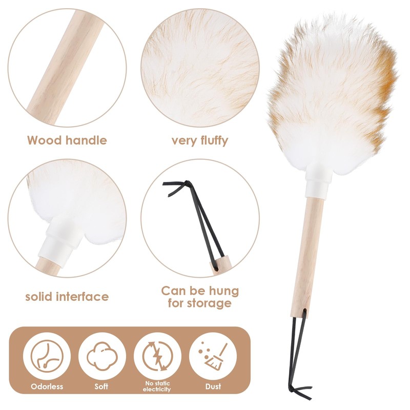Lambswool Duster Solid Wooden Handle Lamb Wool Duster Feather Dusters