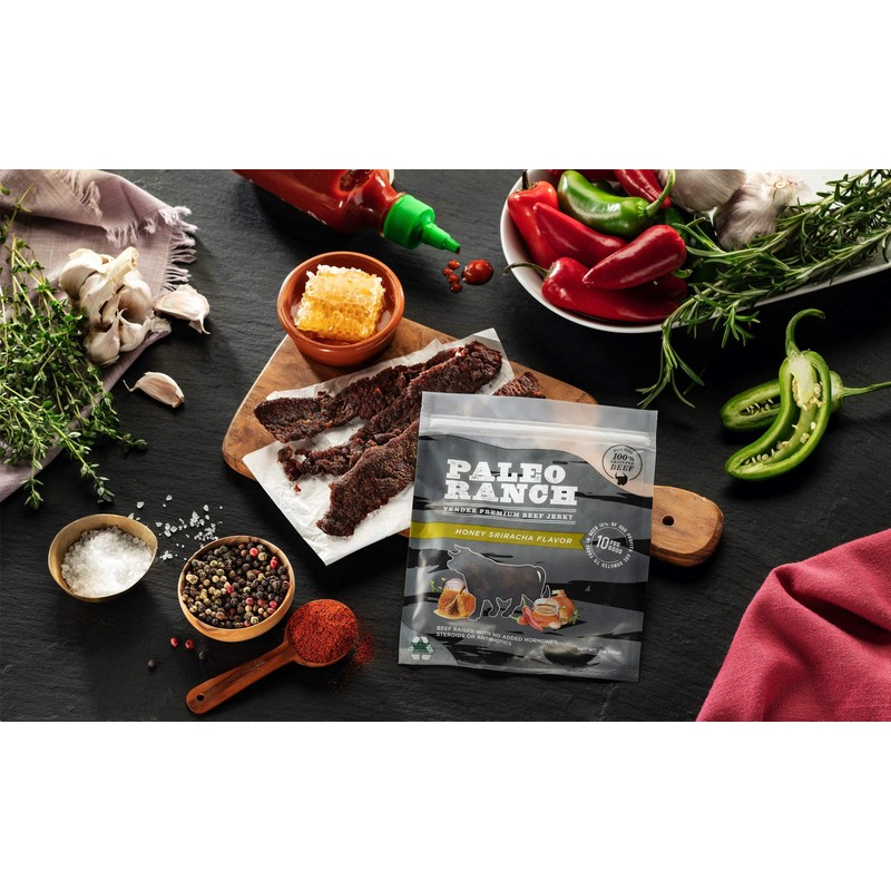 PALEO RANCH Grass-Fed Beef Jerky, All Natural, No Added Hormones,