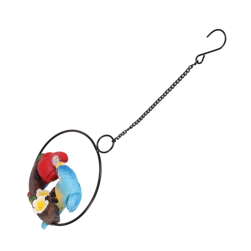 Metal Ring Double Parrot Statue Decorative Resin Perching On Branch