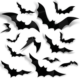 Halloween Decorations Party Supplies 3D Bat Stickers,Indoor Outdoor Decorations 60pcs