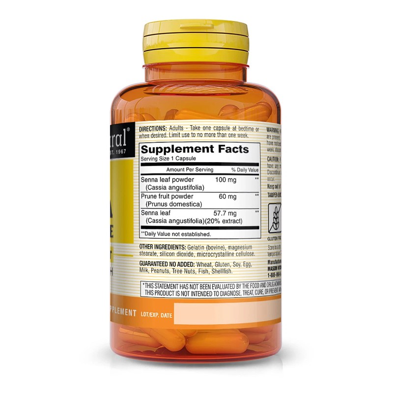 Mason Natural Prune Senna Fiber Supplement 100 Capsules Fast Constipation