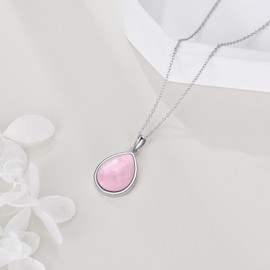 POPLYKE Rose Quartz Necklace for Women Sterling Silver Teardrop Necklace Rose Quartz Jewelry Gift for Girls (Rose Quartz)
