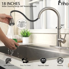Friho Brushed Nickel Kitchen Faucet with Pull Down Sprayer, Modern Single Handle Stainless Steel Pull Out Spring Kitchen Sink Faucets with Deck Plate for Camper Rv Bar, FR2CBQYT001L-D