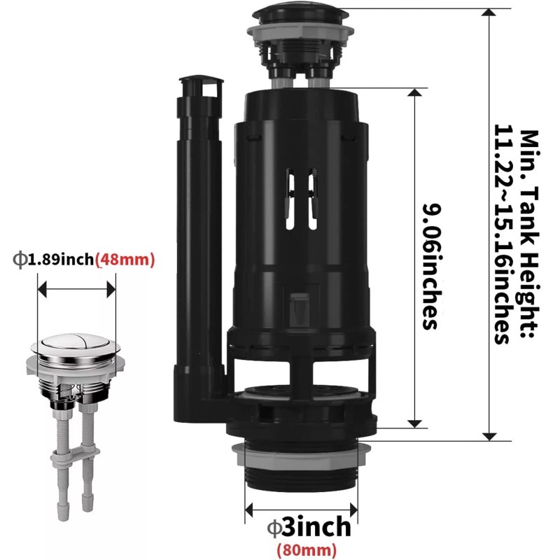 R&T A2422M 3" Dual Flush Valve with Push Button Dual
