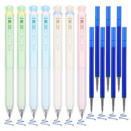 BAYTORY Pastel Erasable Gel Pens, 7Pcs Blue Ink Pens & 7Pcs Refills, Aesthetic Rub Out Pens Blue Ink with Eraser, Smooth Writing Pen for Home School and Office Supplies （Flower Eraser）