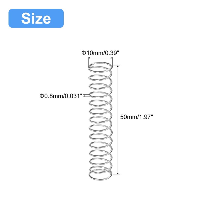 sourcing map Compression Spring, 5Pcs 304 Stainless Steel, 10mm OD,
