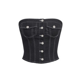 MakeMeChic Women's Jean Corset Tops Denim Tube Top Strapless Cowgirl Vest Medium Wash Large