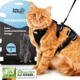 PETS PERFECT Cat Harness Set with Lead, Cat Harness with Lead, Escape Proof, Extra Safe & Adjustable Cat Harness for Walks, Size XS, Black