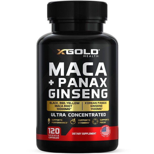 Maca Root Capsules 10,000mg + Korean Panax Ginseng 1,400mg -
