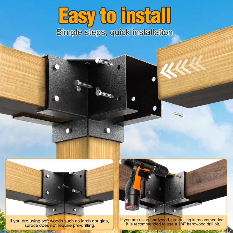 Eapele Pergola Kits with 3-Way & 4-Way Corner Brackets for