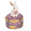 Rabbit Trinket Box Vintage Metal Enamel Antique Floral Engraving Pattern