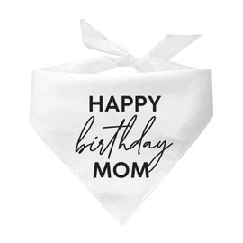 Happy Birthday Mom Dog Bandana (White with Black Print)