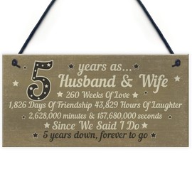 RED OCEAN 5th Wood Anniversary Card Plaque Five Year For Her Gifts For Men Husband Wife