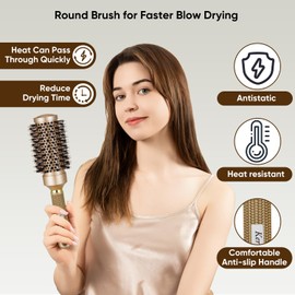 Kertiberif Round Brush for Blow Out, Round Hair Brush Set for Blow Drying, Nano Thermal Ceramic Ionic Tech, with Boar Bristles, for Styling, Curling, Add Volume (2Pack - 2.9/2.5 Inch, Barrel 1.7 Inch)
