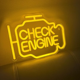 AYDCNO Check Enginee Led Neon Siqns,Engine-Shaped with Curved Wall Decor forCar Lovers, Garage, Bedroom, Bar,Teens Game Room (Product size 11.4x8.7inch) (Gold yellow)