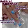 BABALAL Press on Nails Long Square Fake Nails Blue French