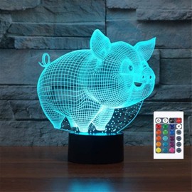 SUPERRUIDALONG 3D Animal Pig Night Light Remote Control Power Touch Table Desk Optical Illusion Lamps 16 Color Changing Lights Home Decoration Xmas Birthday Gift