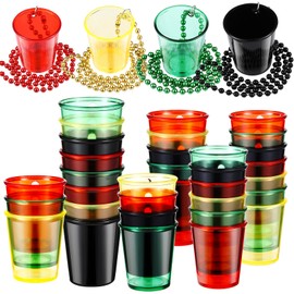 Baderke 24 Pcs Shot Glass Necklaces Black History Month Bead Necklace Juneteenth Day Purple Green Yellow Bead Necklace Shot Glass on Beaded Necklace Plastic Shot Cup Necklace Holiday Party Supplies