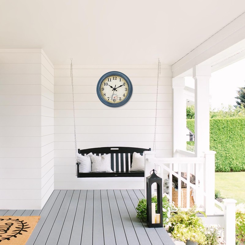 Horizent Outdoor Clocks Waterproof with Thermometer Combo Rustic Coastal Beach
