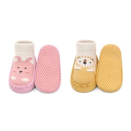 BEHELE Baby Slippers Socks Toddler Non-skid Sock Shoes Non Slip Floor Grippers for Boys Girls First Walking 2 Pairs (US, Age, 6 Months, 12 Months, Pink)