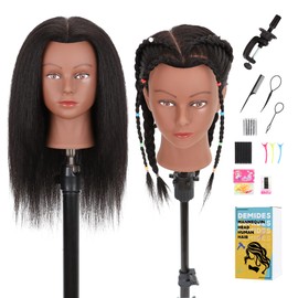 Mannequin Head Human Hair with Stand, 100% Real Human Hair Mannequin Head for Braiding, Hair Mannequin Head for Hair Styling with Stand Tripod