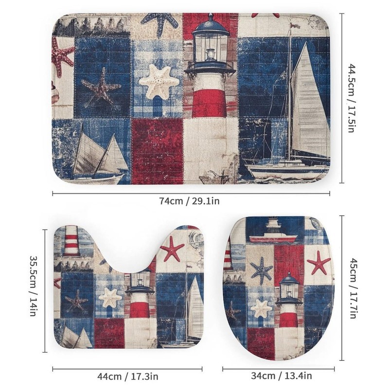 HDESDIS 4Pcs Abstract Sea Lighthouse Shower Curtain Sets with Rugs,