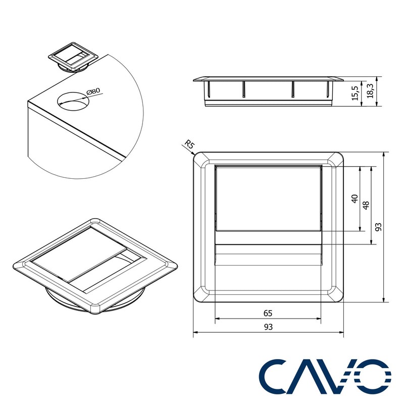 CAVO Set of 2 Cable Grommets (93 x 93 mm,