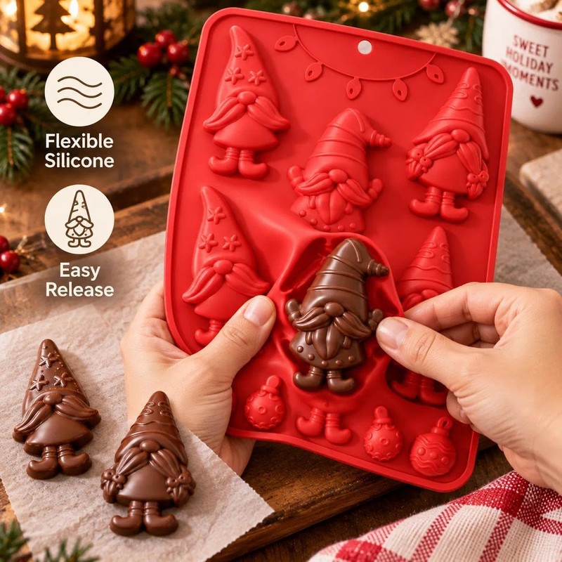 1-Piece Christmas Gnome Ornament Silicone Chocolate Mold, 10-Cavity