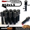 ARROW 20x Black M12x1.5 Spline Cone Lug Bolt 40mmShank Fit