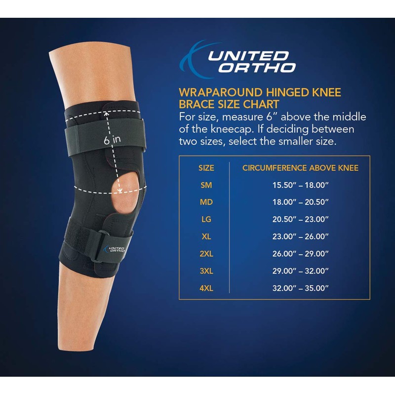 United Ortho Wraparound Hinged Knee Brace, Medium, Black