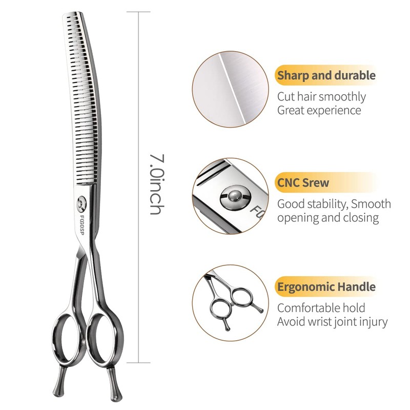 FOGOSP Curved Thinning Shears 7'' Curve Fluffers Scissors Professional Curved