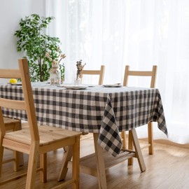 Aquazolax Farmhouse Table Cloth Square Weights Textured Cotton Polyester Fabric Gingham Checkered Table Covers for End Table, 54" x 54", Grey
