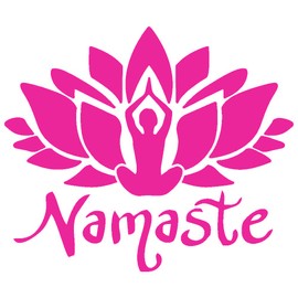 Namaste with Lotus Flower and Yoga Pose Vinyl Cutout Sticker Rub On Decal 5.38-by-4.5 Inches (Pink)