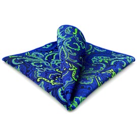 S&W SHLAX&WING Paisley Men's Pocket Square, Blue, Lime Green, 12.6 inches (32 cm), Large, 12.6 x 12.6 inches (32 x 32