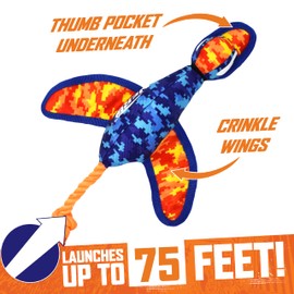 P L-RA Nylon Digital Camo Crinkle Wing Duck Launching Fetch Dog Toy, Orange/Blue, 16.5" - Brightly Colored Design Makes It Easier to Never Lose Track, No Matter How Far You Launch It!