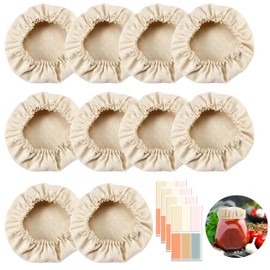 10 Pcs Sourdough Starter Jar Cloth Covers, Reusable Fabric Bread Fermentation Cover, Elastic Cloth Jar Covers Sourdough Bowl Cover Cloth Lid Cover Fit for 3-4 Inch Jar Mouth