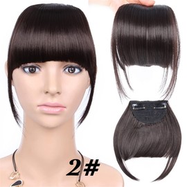 Neat Front Fringe Clip In Hair Bangs Hair Extensions Sweeping Side Blunt Bang Natural Black Brown HairPieces Hair 2 6inches
