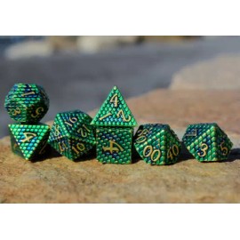 Do Dragao Gaming Dragon Emerald Wyrm Scales - 7 Piece Metal Polyhedral DND RPG 5e Dice Set
