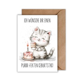 WBdesignz Birthday Card with Envelope - Ich Wünsche Dir Ein Purrfekten Birthday Cute Cat Greeting Card for Birthday Kitten (A6)