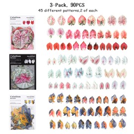 NogaMoga Nature Leaf Themed Stickers Set - 90 Pcs Dried Flowers Resin Sticker Floral Botanical Journaling Decals for Scrapbook Supplies Junk Journal Bullet Planner Laptops