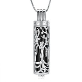 Yinplsmemory Cylinder Urn Necklace for Ashes for Women Men Tree of Life Urn Ashes Locket Pendant Keepsake Loved One Memorial Jewelry
