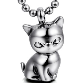OIDEA Women's Necklace with Cat Pendant: Kitten Chain Made of Stainless Steel in Silver Cat Pendant Ball Chain Cat Jewellery Cute Animal Gift for Women Girls, Stainless Steel