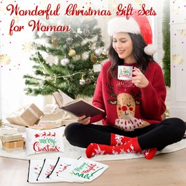 Singhoow 18 Pcs Christmas Gift Set Christmas Enamel Mugs Winter Holiday Coffee Mugs with Quotes Christmas Socks Stocking Stuffers Socks Christmas Makeup Bags Bulk Xmas Gift for Women